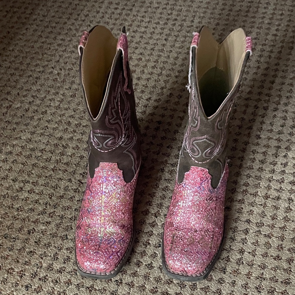 Roper Kids Sparkly Pink and Brown Boots